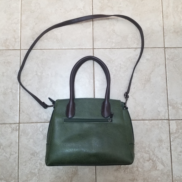 Sage Green Faux Leather Satchel w/ Brown Handle and Crossbody Strap - Picture 8 of 8